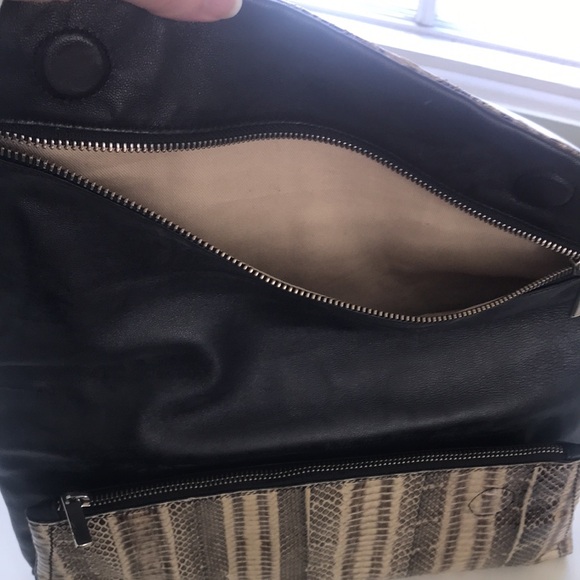 Taupe snake print embossed leather clutch. - Picture 5 of 5